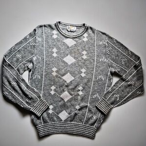 🩶London Fog Vintage 80’s Knit Sweater Gray Geometric Size L | Vintage | Retro